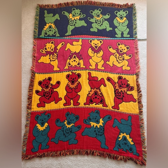 Vintage Grateful Dead Dancing Bears Jacquard Woven Blanket 48”x72” 100% Cotton - Picture 4 of 15